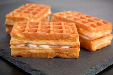 Sweet viennese waffles on dark background