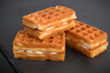 Sweet viennese waffles on dark background
