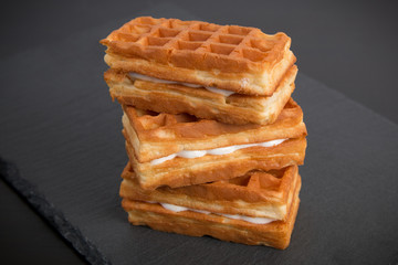 Sweet viennese waffles on dark background
