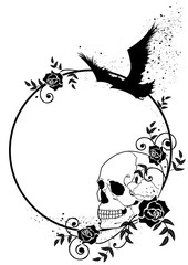 skull, raven and roses frame