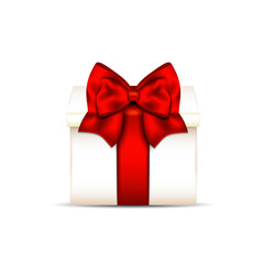 Gift box with red bow isolated on white background