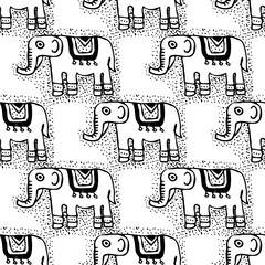 Seamless tribal texture with elephants