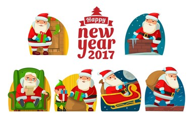 Santa Claus and elf. Set flat vector illustration