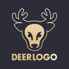 deer logo for national park, wildlife sanctuary, gold on dark, vector illustration