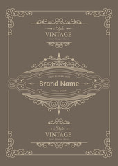 Monogram creative card template with flourishes ornament elements. Elegant design for cafe, restaurant, heraldic, jewelry, fashion. Hand drawn elements. curly and swirls vintage frame