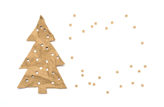 Christmas tree made of kraft paper on a white background