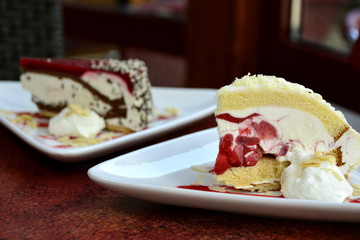 Restaurant food with fresh ingredients - set of various deserts on the restaurant table