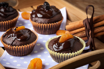 Freshly baked chocolate muffins.