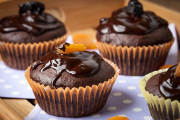 Freshly baked chocolate muffins.