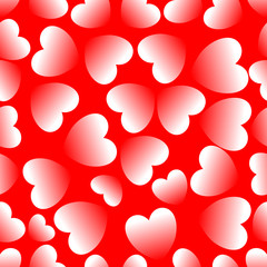 Naklejka na ściany i meble Gradient heart shape seamless background. White hearts on red area.