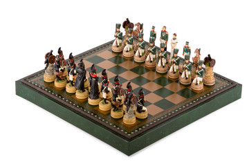 Chess pieces on the board on a white background