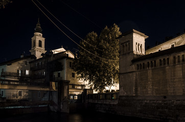 ancient village by night, night view of a traditional village on italian alps, Borgo Valsugana