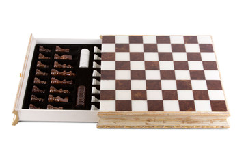 Chess pieces on the board on a white background