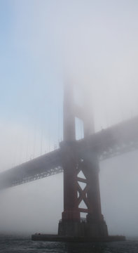 Golden Gate Bridge In Strong Haze. San Francisco