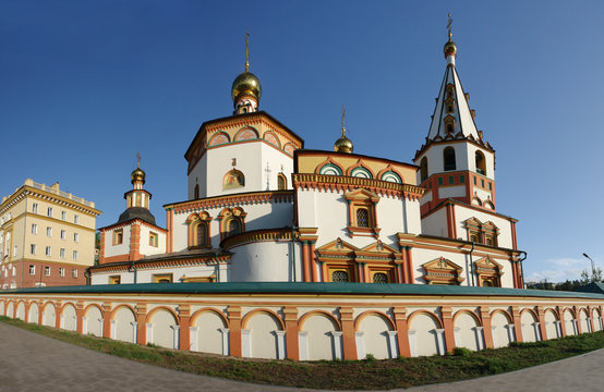 View of Irkutsk - one of the largest russian cities in Siberia with Epiphany Cathedral