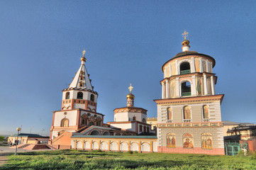 View of Irkutsk - one of the largest russian cities in Siberia with Epiphany Cathedral