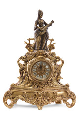 vintage golden clock on a white background