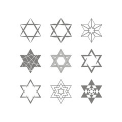 set of monochrome icons with star of David traditional Jewish symbol for your design