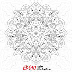 Antistress snowflake. Template for cover, poster, t-shirt or tattoo. Winter coloring pages for adult art therapy.