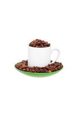 White ceramic cup filled with coffee beans