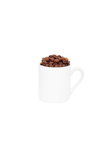 White ceramic cup filled with coffee beans