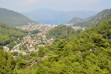 Fototapeta na wymiar View over Icmeler suburb of Marmaris resort town in Turkey.