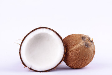 fresh coconut half clipping path for coconut milk and coconut shell  on white background fruit food isolated
