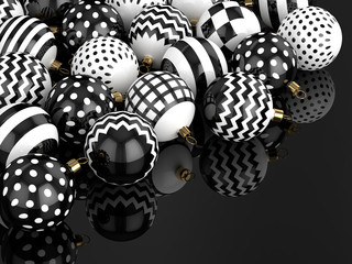 3d rendering of christmas baubles over black background