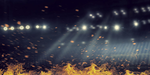 Fire in sport arena . Mixed media