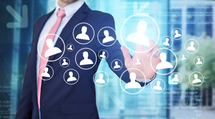 Businessman touching technology interface with professional cont
