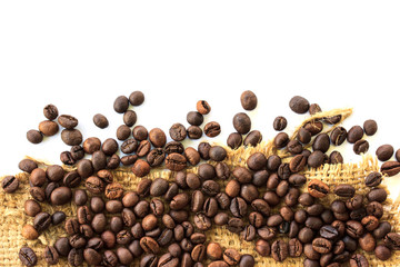 Coffee beans and sackcloth background
