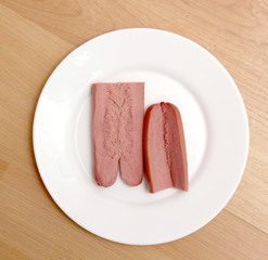 picture of a hot dog sausage on white plate