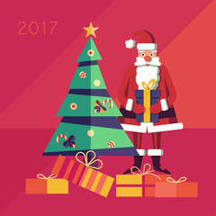 Christmas Santa Claus with gift on background card