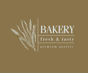 bakery vintage bread or beer logo with wheat