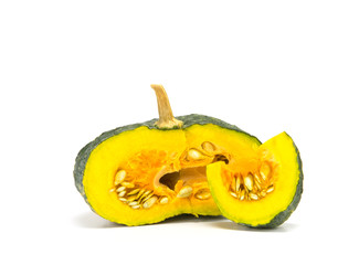 sliced fresh asian pumpkin on white background