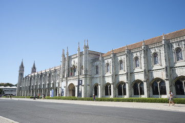 Fototapeta premium Lisbon, Portugal, Belem. Fountain named Luminosa and Gardens in front of Monastery named Jeronimos