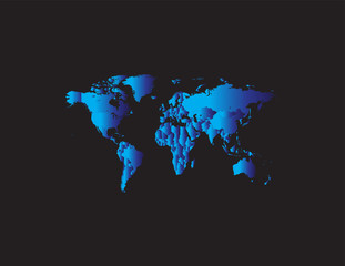 World map metallic blue color