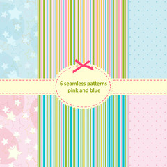 set of seamless pattern of blue and pink - vector illustration, eps