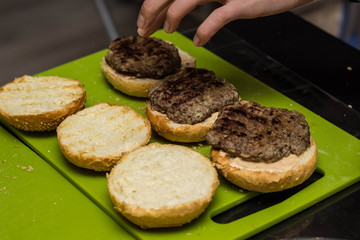 Closeup of home made burgers