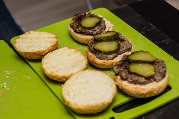 Closeup of home made burgers