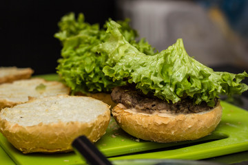 Closeup of home made burgers