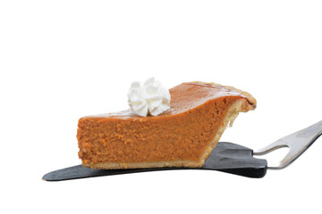 pumpkin pie slice isolated on white background