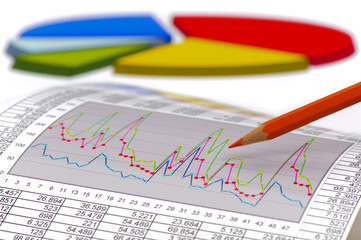 Finanzen mit Chart, Zahlentabelle und Börsenkurs