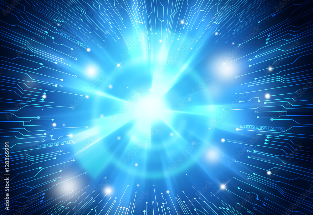 Wall mural blue technology background and abstract digital tech circle.copy space.