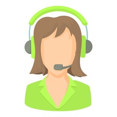 Call center operator with phone headset icon. Cartoon illustration of call center operator with phone headset vector icon for web