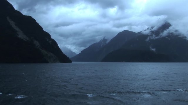 Milford sound on a cloudy overcast day