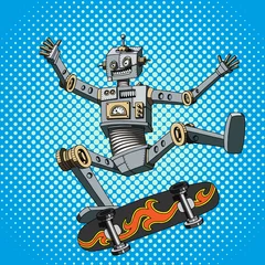 Crédence de cuisine en verre imprimé Pop Art Pop Art illustration of a robot on a skateboard