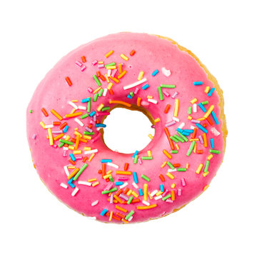Donut with colorful sprinkles. Top view.