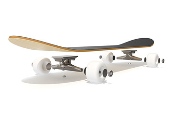 3d rendring disassembled schematic skateboard on white background