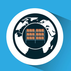 warehouse boxes with globe icon vector illustration eps 10